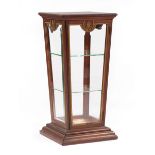 Neoclassical-Style Bronze-Mounted Mahogany Pedestal Vitrine , 20th c., reverse-tapered standard with