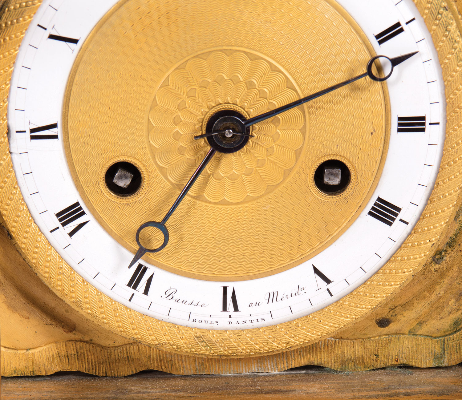 Empire Gilt Bronze and Verde Antico Marble "La Liseuse" Mantel Clock , c. 1815, engine-turned dial - Image 3 of 4