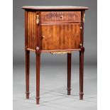 French Bronze-Mounted Mahogany and Parquetry Commode , probably early 20th c., dished inset grey