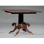 American Classical Carved Mahogany Games Table , early 19th c., Boston, foldover swivel top,