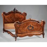 Antique French Rococo Rosewood Bed , rocaille crest, serpentine headboard, conforming foot board, h.