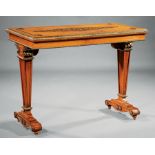English Bronze-Mounted and Stenciled Satinwood Sofa Table , 19th c., foliate molded edge, tapered