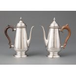 Near Pair of American Sterling Silver Miniature Coffee Pots in the Early Georgian Taste , one