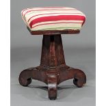 American Classical Mahogany Piano Stool , c. 1830, tapered standard, scrolled tripod base, h. 19 1/2