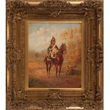 Attributed to Aquiles Léon Lacault (French, b. 1866) , "Officer on Horseback in Field", oil on