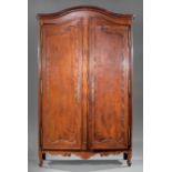 Louis XV Provincial Cherrywood Armoire , 18th c., serpentine cornice and paneled doors, shaped apron