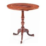 Continental Inlaid Mahogany Tilt-Top Table , turned and reeded support, acanthus-carved cabriole