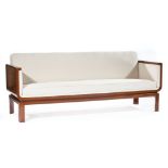 Swedish Art Deco Mahogany Sofa , early 20th c., molded arms and base, h. 35 in., w. 86 3/4 in., d.