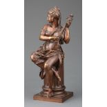 Bronze Figure of a Woman Playing Guitar after Albert-Ernest Carrier-Belleuse, signature inscribed on