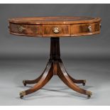 Regency-Style Mahogany Rent Table , labeled "Weiman Tables", inset leather top, two opposing