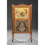 Continental Carved Mahogany Fire Screen , bowknot crest, foliate finials, fluted columnar