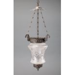 American Classical Patinated Metal Hall Lantern , early-to-mid 19th c., foliate mounts, concave