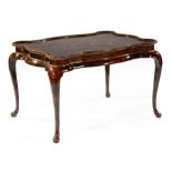 Contemporary Chinoiserie-Decorated Center Table , labeled "Maitland Smith", shaped dished top,