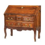 Italian Rococo Carved Fruitwood Fall-Front Desk, 19th c., fitted interior, leather writing