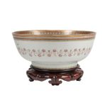 Chinese Export Famille Rose Porcelain Punchbowl, 18th c., Qianlong, finely enameled with bead and