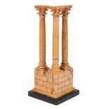Grand Tour Sienna Marble Model of the Temple of Vespasian, black slate base, h. 11 in., w. 5 in., d.
