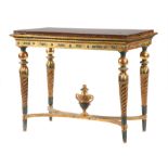 Swedish Verdigris and Parcel Gilt Center Table, 19th c., raised inset marble top, spherule and