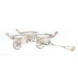 Decorative Silverplate Figural Wine Trolley, fitted with three coasters, each mounted with a cherub,