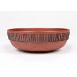 Wedgwood Rosso Antico Bowl, c. 1810, impressed uppercase mark, Egyptianesque fretwork and