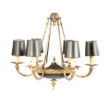 Empire-Style Bronze-Mounted Six-Light Chandelier, foliate arms, h. 23 in., dia. 24 in