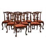 Eight Chippendale-Style Carved Mahogany Dining Chairs, h. 39 in., w. 23 1/4 in., d. 22 1/2 in .