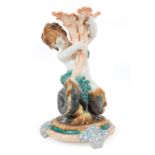 Wedgwood Majolica Figural Centerpiece, 19th c., impressed uppercase mark, merboy holding coral