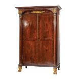 American Classical Carved, Gilded and Stenciled Mahogany Armoire, early 19th c., attr. to Joseph