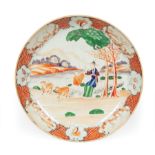 Chinese Export Mandarin Palette Shallow Bowl, 18th c., decorated with a male and female couple and