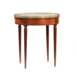 Antique Louis XVI-Style Brass-Mounted Mahogany Bouillotte Table, galleried marble top, two frieze