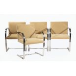 Four Mies van der Rohe "Brno" Armchairs, 1999, Knoll, labeled, Donghia mohair upholstery, h. 31 1/