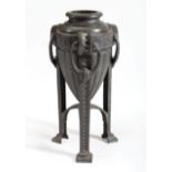 Neoclassical-Style Bronze Urn, tripartite base, h. 20 3/4 in., w. 10 in., d. 8 3/4 in