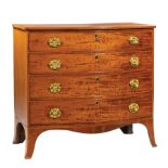 American Federal Inlaid Mahogany Bowfront Chest of Drawers, early 19th c., four beaded graduated