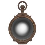 Antique Cast Iron "Pocket Watch" Frame, advertisement sign, now fitted with convex mirror, h. 35