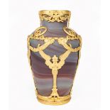 Gilt Bronze-Mounted French or Austrian Art Glass Vase, late 19th/early 20th c., thick red, orange,