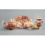 Group of Four English Polychrome and Gilt Porcelain Vessels, 19th c., incl. "Imari" compote,