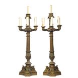 Pair of Empire-Style Bronze Seven-Light Candelabra, 19th c., decorated with palmettes, acanthus