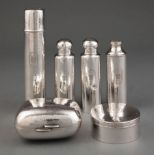 Tiffany & Co. Makers Hammered Sterling Silver Gentleman's Travel Toiletry Set, 1st half 20th c.,