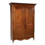 Acadian Carved Walnut Armoire, early 19th c., stepped coved cornice, chamfered corners, paneled