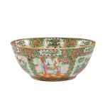 Chinese Export Famille Rose Porcelain Punch Bowl, 19th c., decorated with alternating figural and