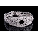 Art Deco-Style Platinum and Diamond Bracelet, reticulated framework with numerous pave, prong and
