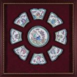Set of Nine Chinese Canton Enamel Sweetmeat Dishes, Qing Dynasty (1644-1911), each decorated with