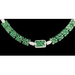 Platinum, Tsavorite Garnet and Diamond Necklace, 176 prong set oval mixed cut tsavorite garnets,