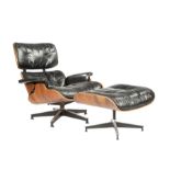 Charles and Ray Eames Aluminum, Rosewood and Leather Lounge Chair and Ottoman, 1970s, Herman Miller,
