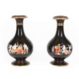 Pair of Italian Neoclassical-Style Porcelain Vases, now mounted as lamps, black ground, figural
