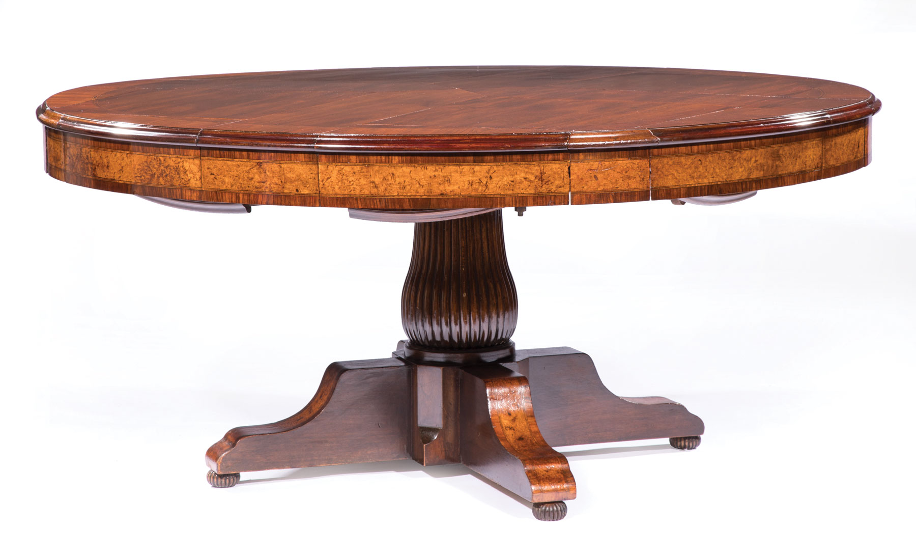 Robert Jupe-Style Exotic Woods Inlaid Mahogany Extension Dining Table, early 20th c., stamped " - Image 2 of 6