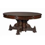 American Renaissance Carved Rosewood Extension Dining Table, late 19th c., demilune ends, paneled