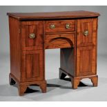 Regency Inlaid Mahogany Pedestal Server, early 19th c., reeded top, two drawers, one door on each