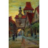 Ellsworth Woodward (American/New Orleans, 1861-1939), "Evening Rothenburg", oil on board, signed