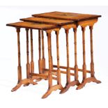 Antique Venetian Polychromed Satinwood Nesting Tables, each with musical trophy reserve, banded