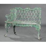 American "Gothic" Pattern Cast Iron Garden Bench 19th c., scalloped crest, interlocking arched back,